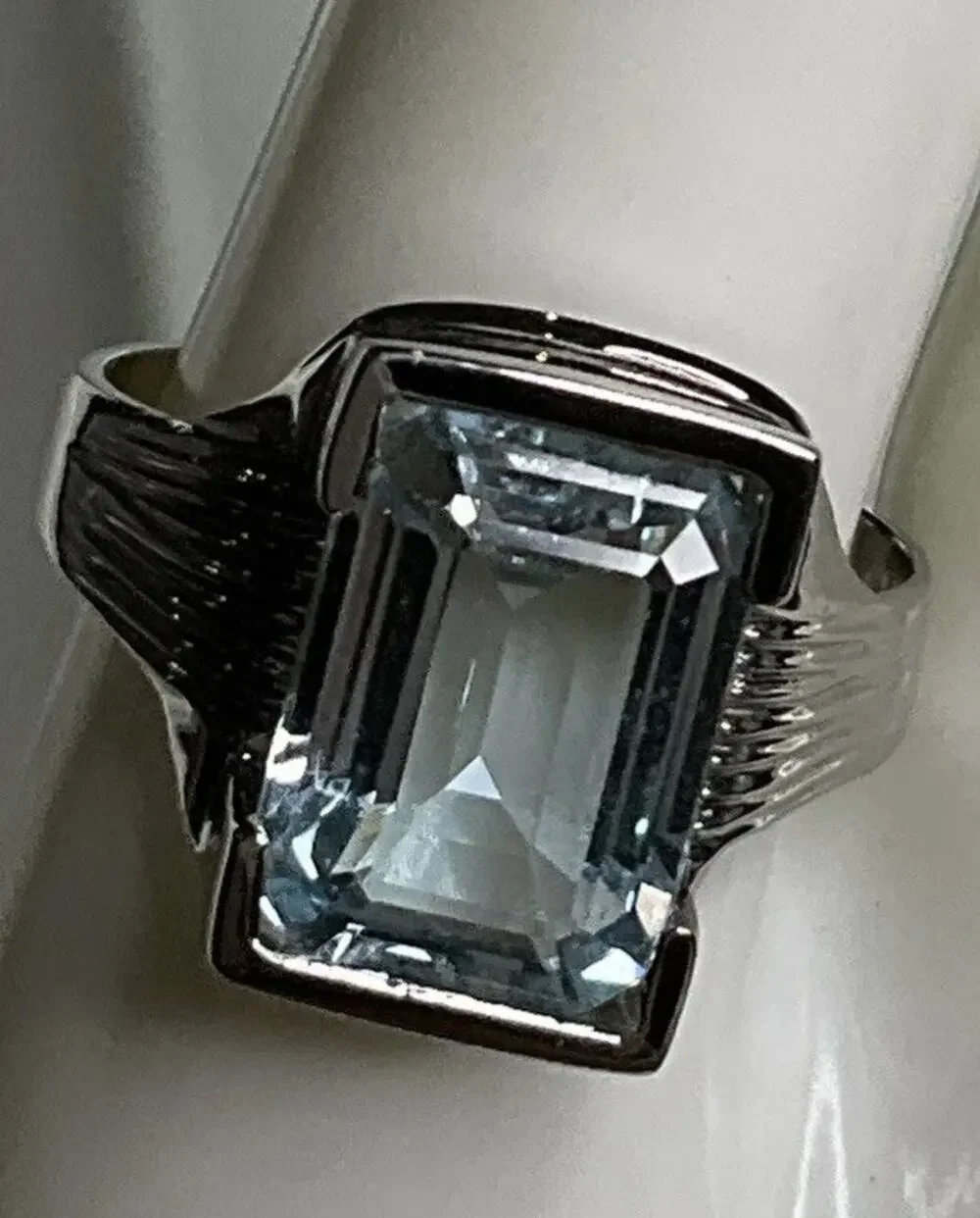 Vintage Sterling Silver Emerald Cut Blue Topaz Ring Statement Gemstone Sz 12.5